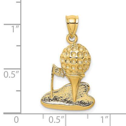14k Yellow Gold Solid Polished Open-Backed Golf Charm