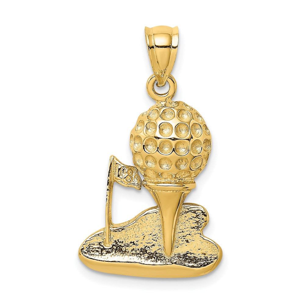 14k Yellow Gold Solid Polished Open-Backed Golf Charm