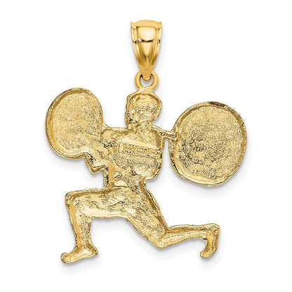 14k Yellow Gold Solid Polished Weightlifter Pendant