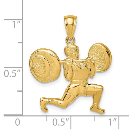 14k Yellow Gold Solid Polished Weightlifter Pendant