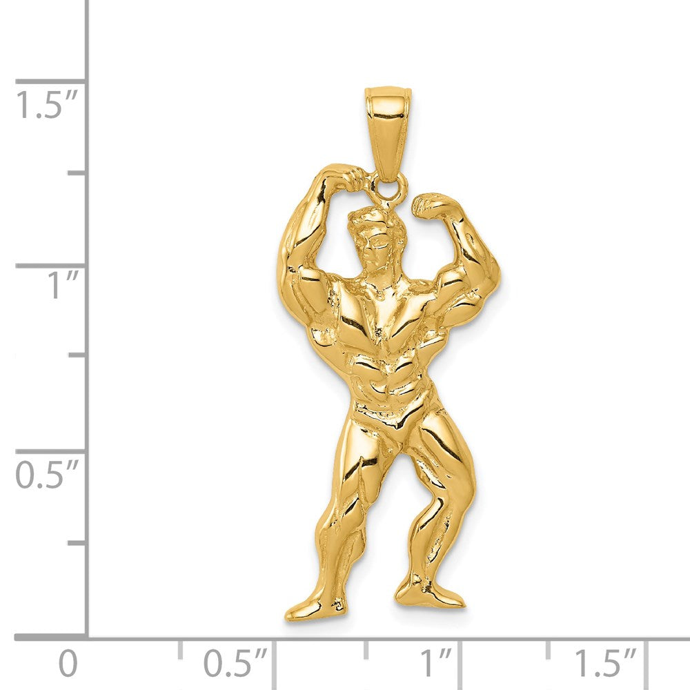 14k Yellow Gold Solid Polished Weightlifter Pendant