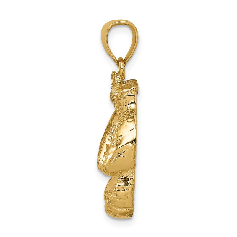 14k Yellow Gold Solid Polished Open-Backed Boxing Gloves Pendant