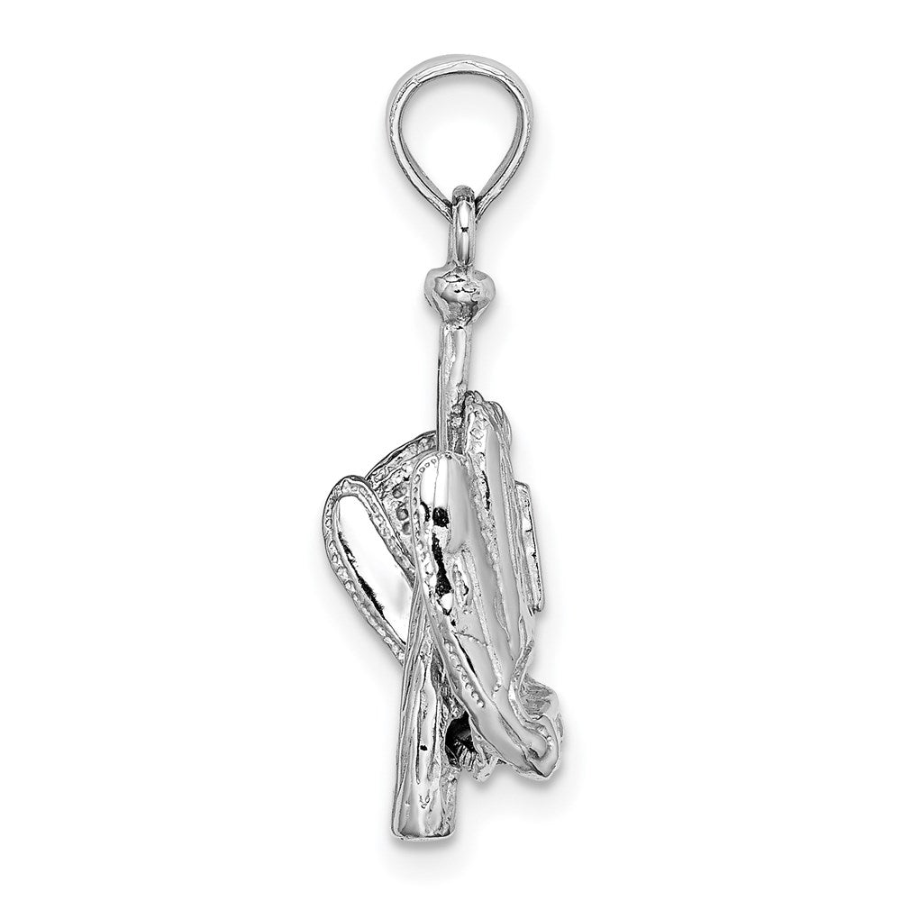 14k White Gold Polished 3-D Glove/Bat/Baseball Pendant