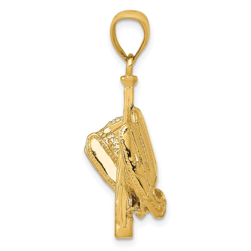 14k Yellow Gold Polished 3-D Glove/Bat/Baseball Pendant