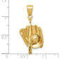 14k Yellow Gold Polished 3-D Glove/Bat/Baseball Pendant