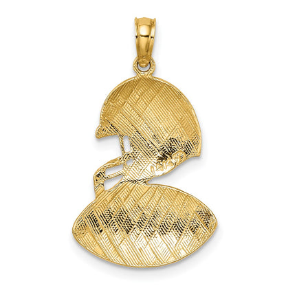 14k Yellow Gold Polished Football and Helmet Pendant