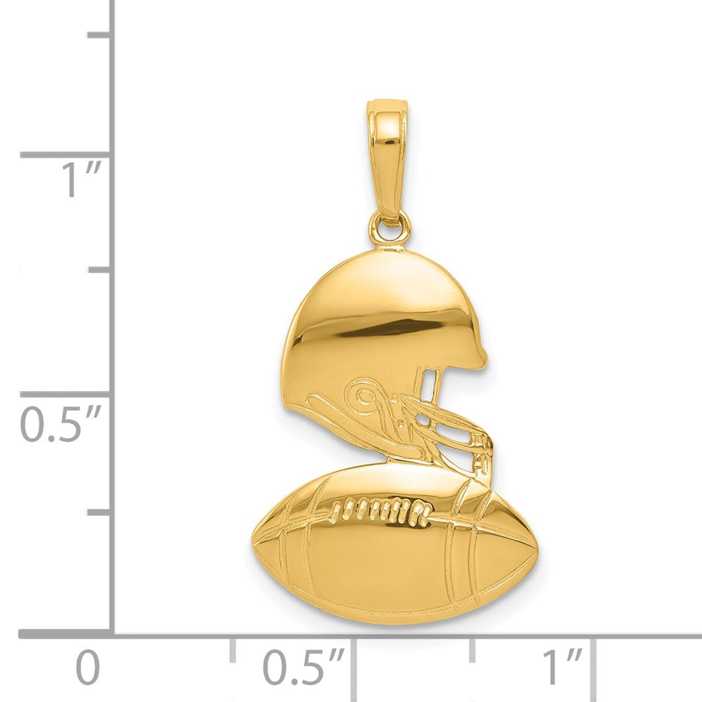 14k Yellow Gold Polished Football and Helmet Pendant
