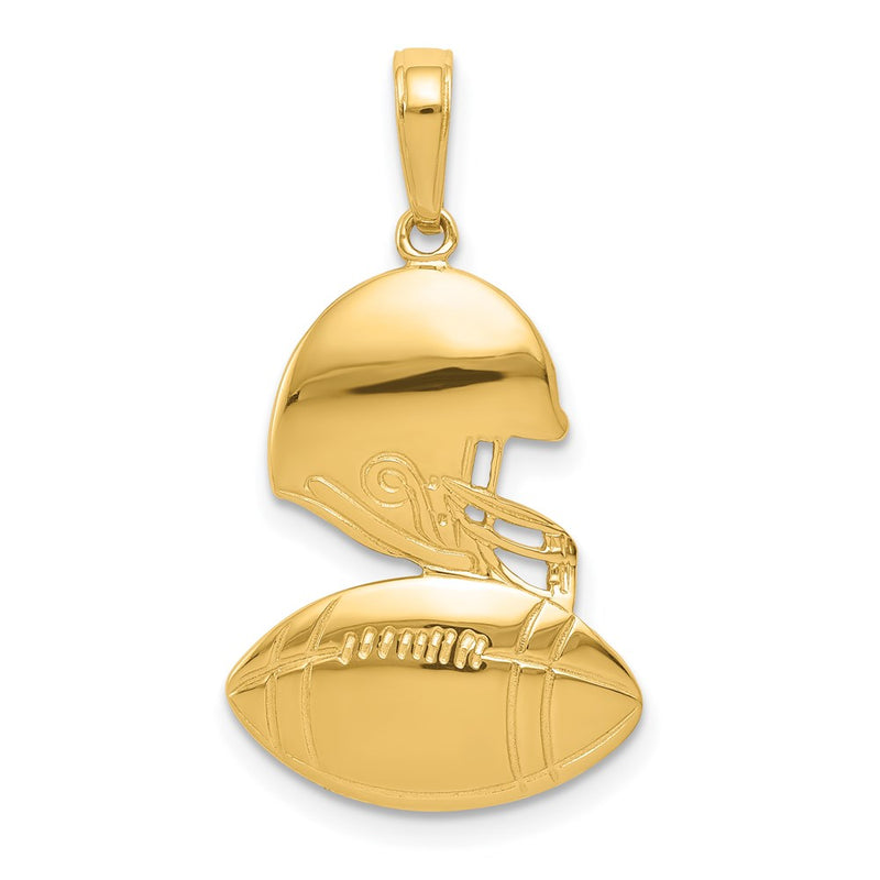 14k Yellow Gold Polished Football and Helmet Pendant