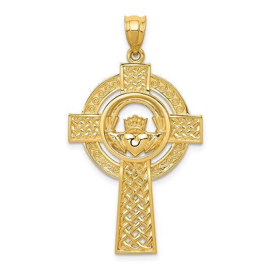 14k Yellow Gold Celtic Claddagh Cross Pendant