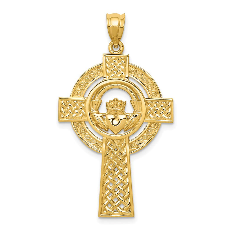 14k Yellow Gold Celtic Claddagh Cross Pendant