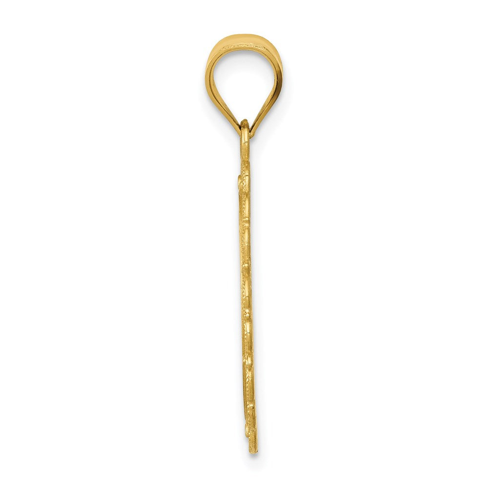 14k Yellow Gold Solid Satin Polished Gemini Zodiac Oval Pendant