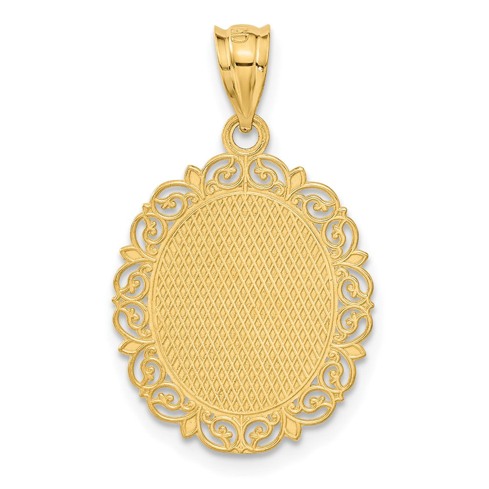 14k Yellow Gold Solid Satin Polished Gemini Zodiac Oval Pendant