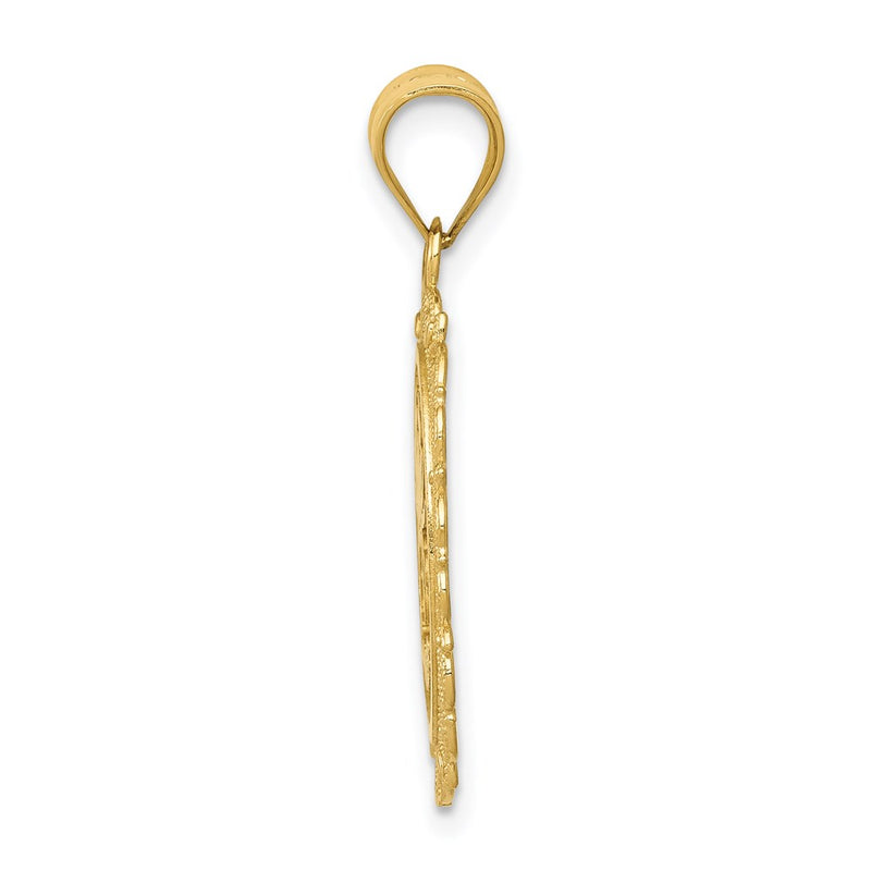 14k Yellow Gold Solid Satin Polished Cancer Zodiac Oval Pendant