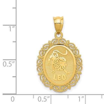 14k Yellow Gold Solid Satin Polished Leo Zodiac Oval Pendant