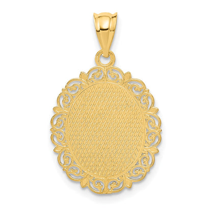 14k Yellow Gold Solid Satin Polished Virgo Zodiac Oval Pendant