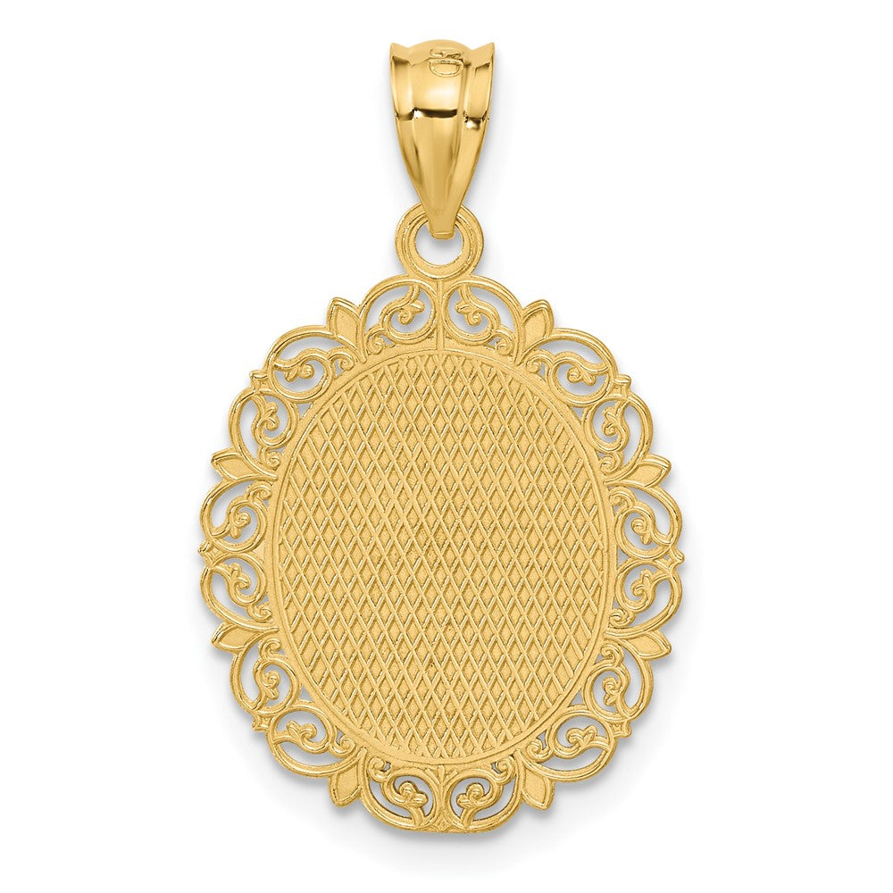 14k Yellow Gold Solid Satin Polished Libra Zodiac Oval Pendant