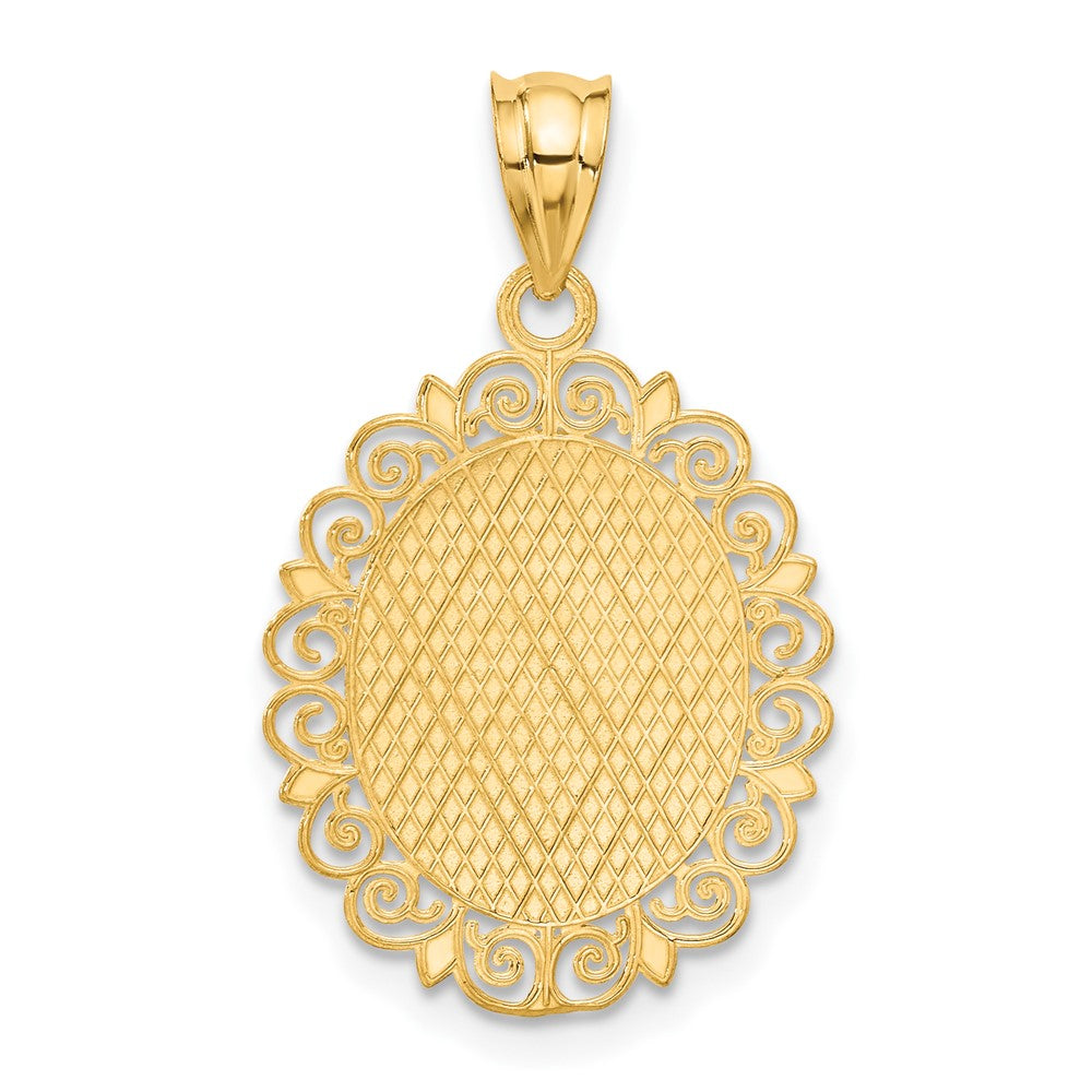14k Yellow Gold Solid Satin Polished Scorpio Zodiac Oval Pendant