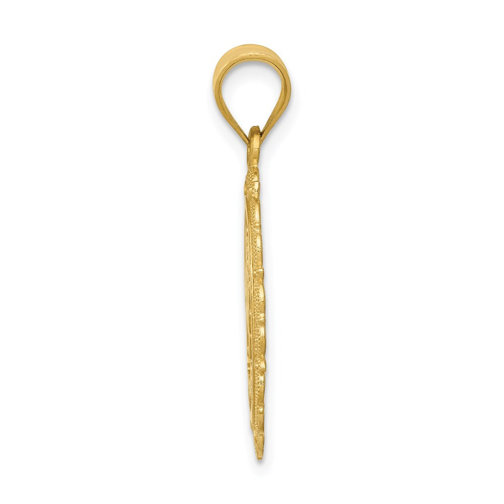 14k Yellow Gold Solid Satin Polished Sagittarius Zodiac Oval Pendant