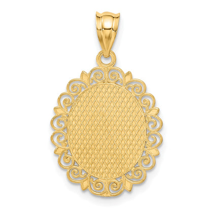 14k Yellow Gold Solid Satin Polished Aquarius Zodiac Oval Pendant