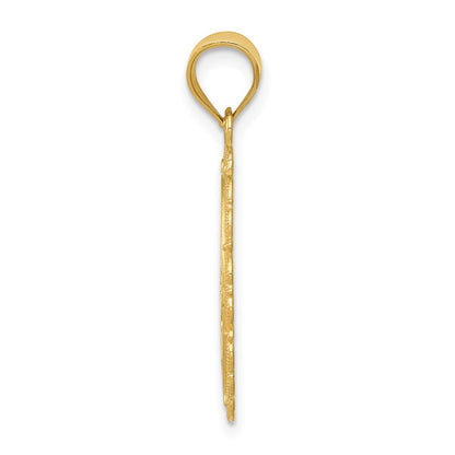 14k Yellow Gold Solid Satin Polished Pisces Zodiac Oval Pendant