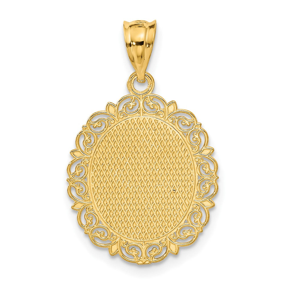 14k Yellow Gold Solid Satin Polished Pisces Zodiac Oval Pendant