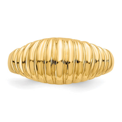 14K Yellow Gold High Polished Ribbed Dome Ring