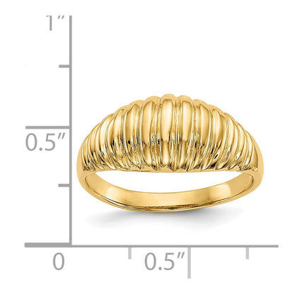 14K Yellow Gold High Polished Ribbed Dome Ring