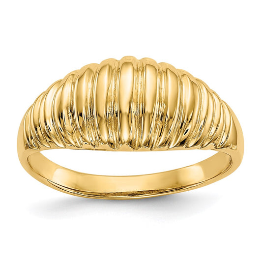 14K Yellow Gold High Polished Ribbed Dome Ring