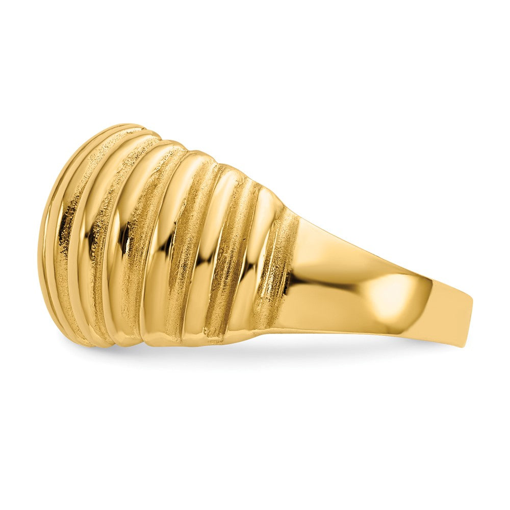 14K Yellow Gold High Polished Ribbed Dome Ring