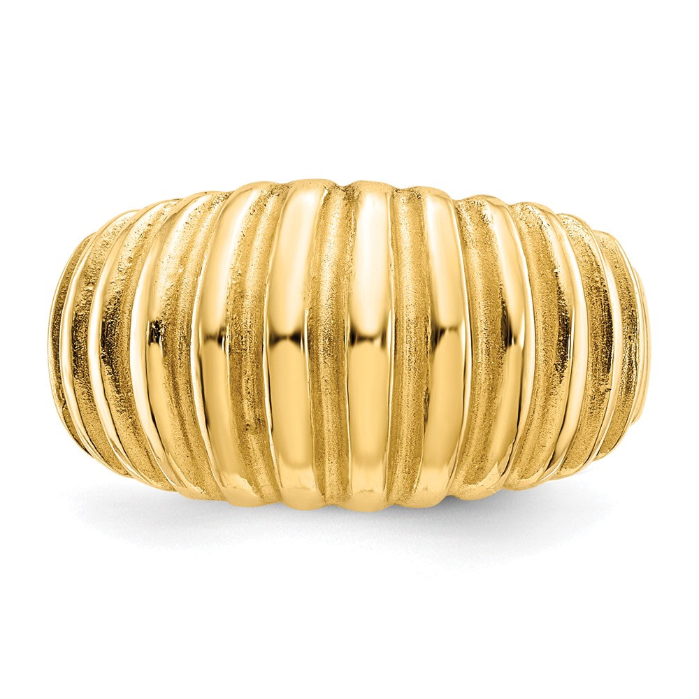 14K Yellow Gold High Polished Ribbed Dome Ring