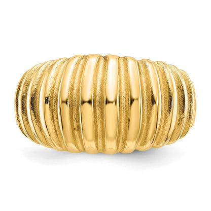 14K Yellow Gold High Polished Ribbed Dome Ring