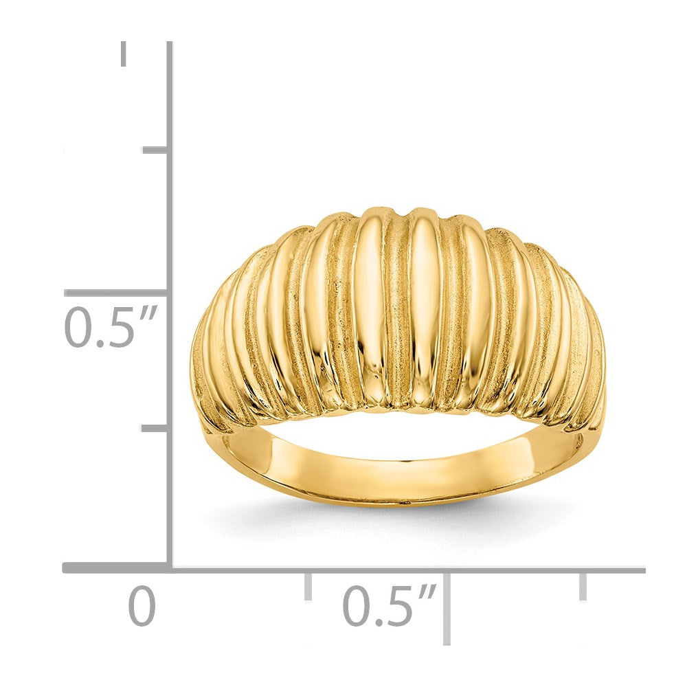 14K Yellow Gold High Polished Ribbed Dome Ring