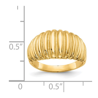 14K Yellow Gold High Polished Ribbed Dome Ring