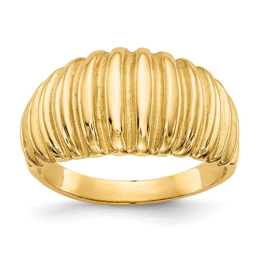 14K Yellow Gold High Polished Ribbed Dome Ring