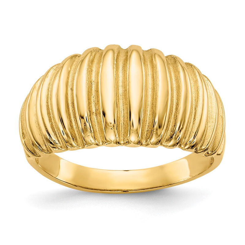 14K Yellow Gold High Polished Ribbed Dome Ring