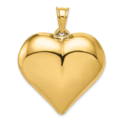 14k Yellow Gold Polished 3-D Large Puffed Heart Pendant