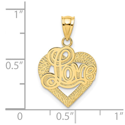 14k Yellow Gold LOVE Script in Heart Frame Charm