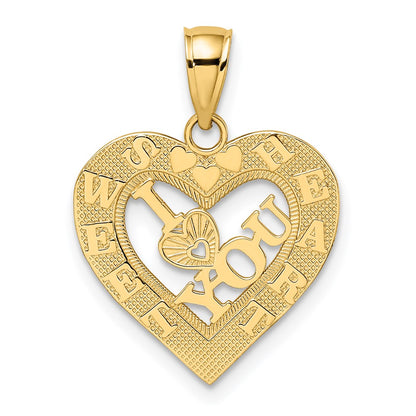 14k Yellow Gold I HEART YOU in Sweetheart Frame Charm