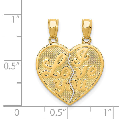 14k Yellow Gold I LOVE YOU Heart Break-apart Reversible Pendant