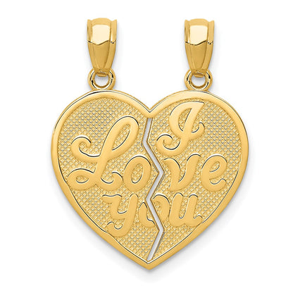 14k Yellow Gold I LOVE YOU Heart Break-apart Reversible Pendant