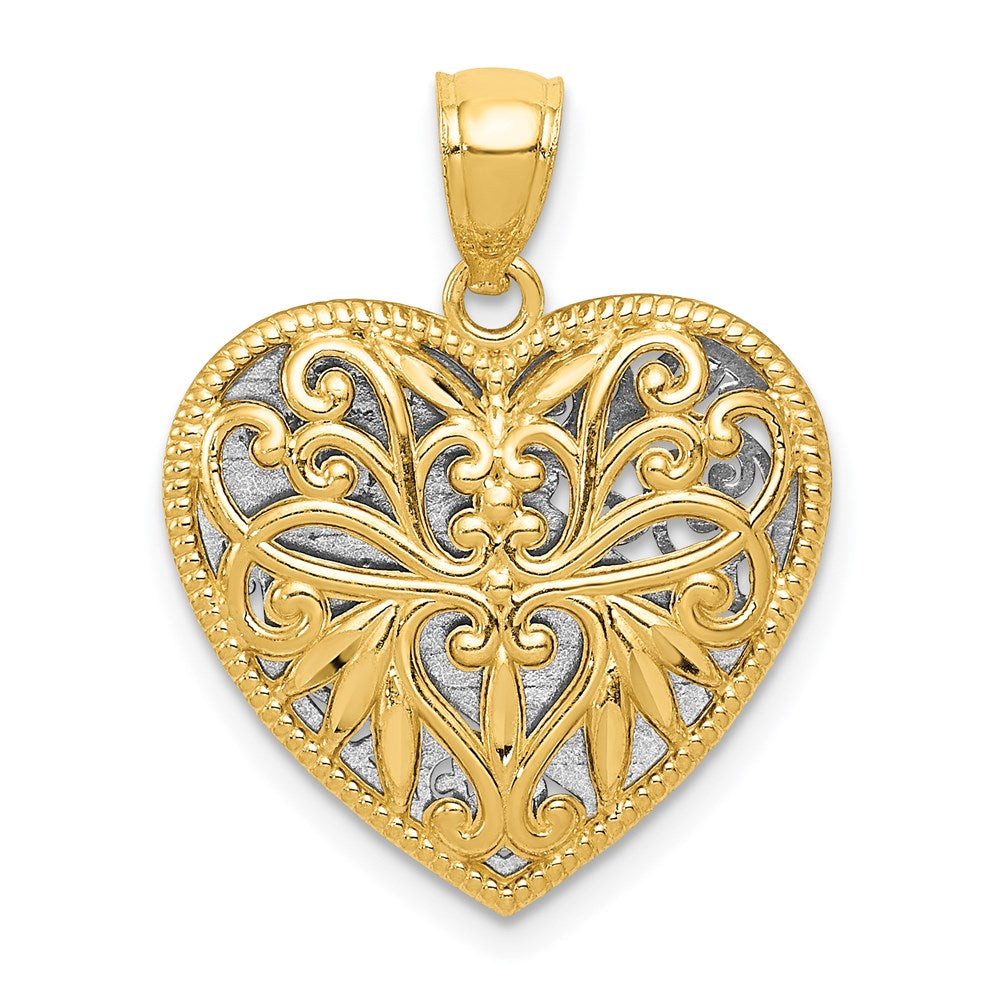 14k Yellow Gold Two-tone Gold Reversible GRANDMA Heart Pendant
