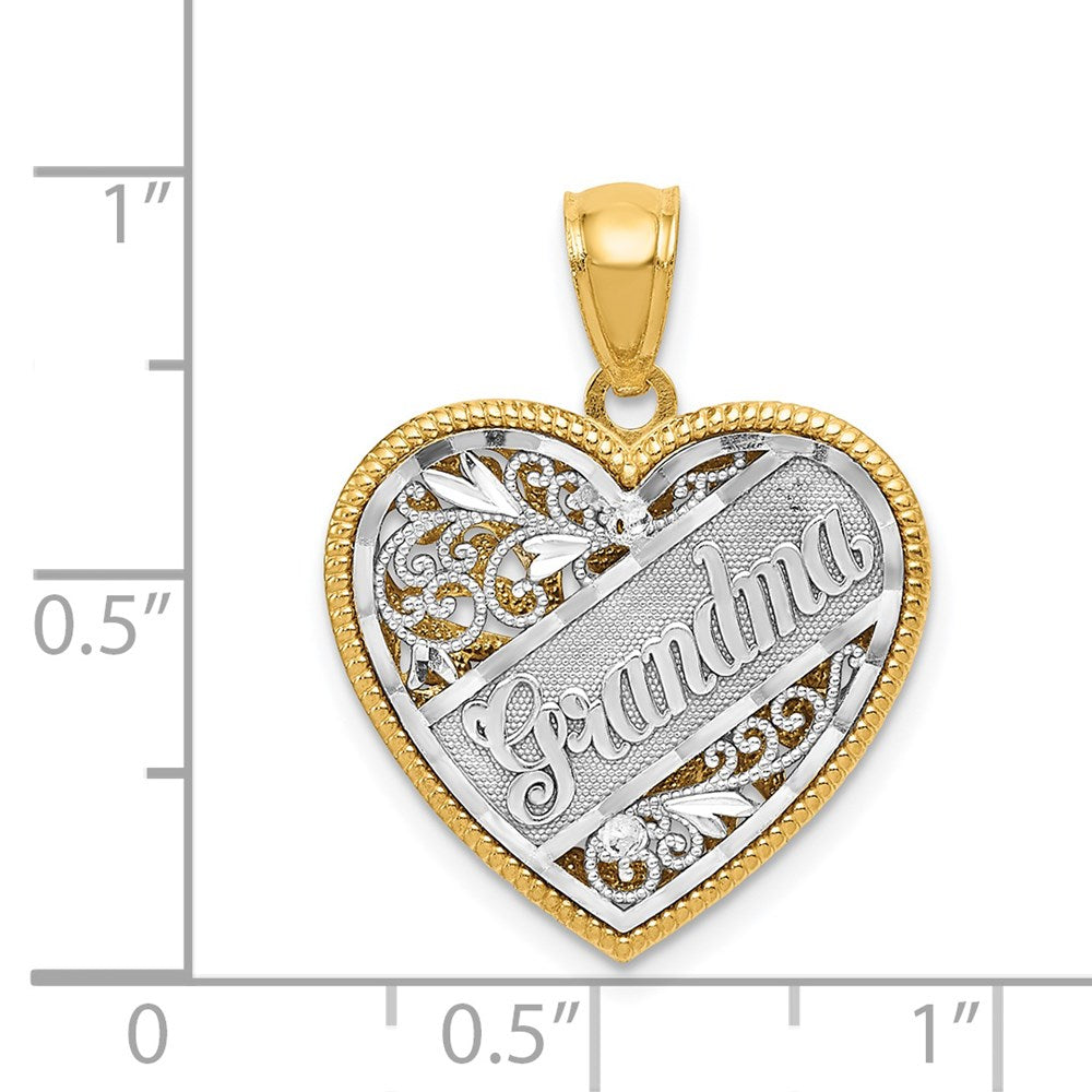 14k Yellow Gold Two-tone Gold Reversible GRANDMA Heart Pendant