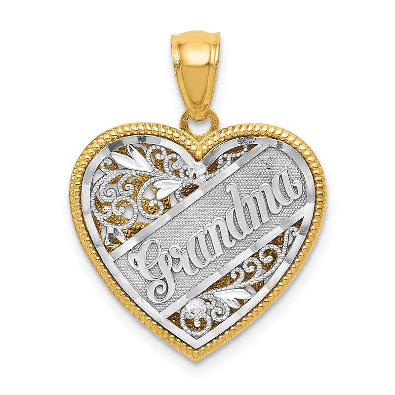 14k Yellow Gold Two-tone Gold Reversible GRANDMA Heart Pendant