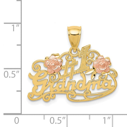 14k Yellow Gold Yellow and Rose Gold #1 GRANDMA with Roses Pendant