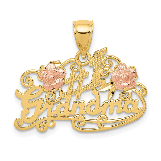 14k Yellow Gold Yellow and Rose Gold #1 GRANDMA with Roses Pendant