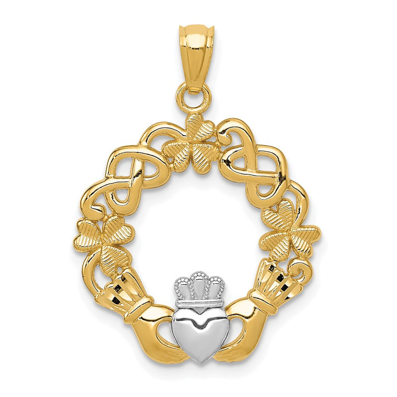 14k Yellow & Rhodium Gold Rhodium Claddagh Pendant