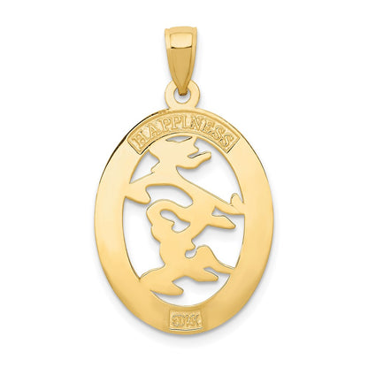 14k Yellow Gold Chinese Happiness Symbol in Oval Frame Pendant