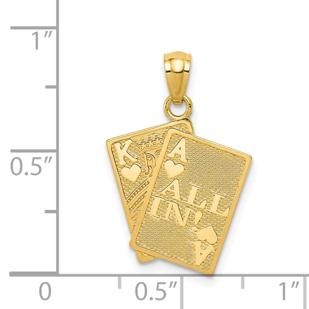 14k Yellow Gold Ace of Hearts and King of Hearts ALL IN! Cards Pendant