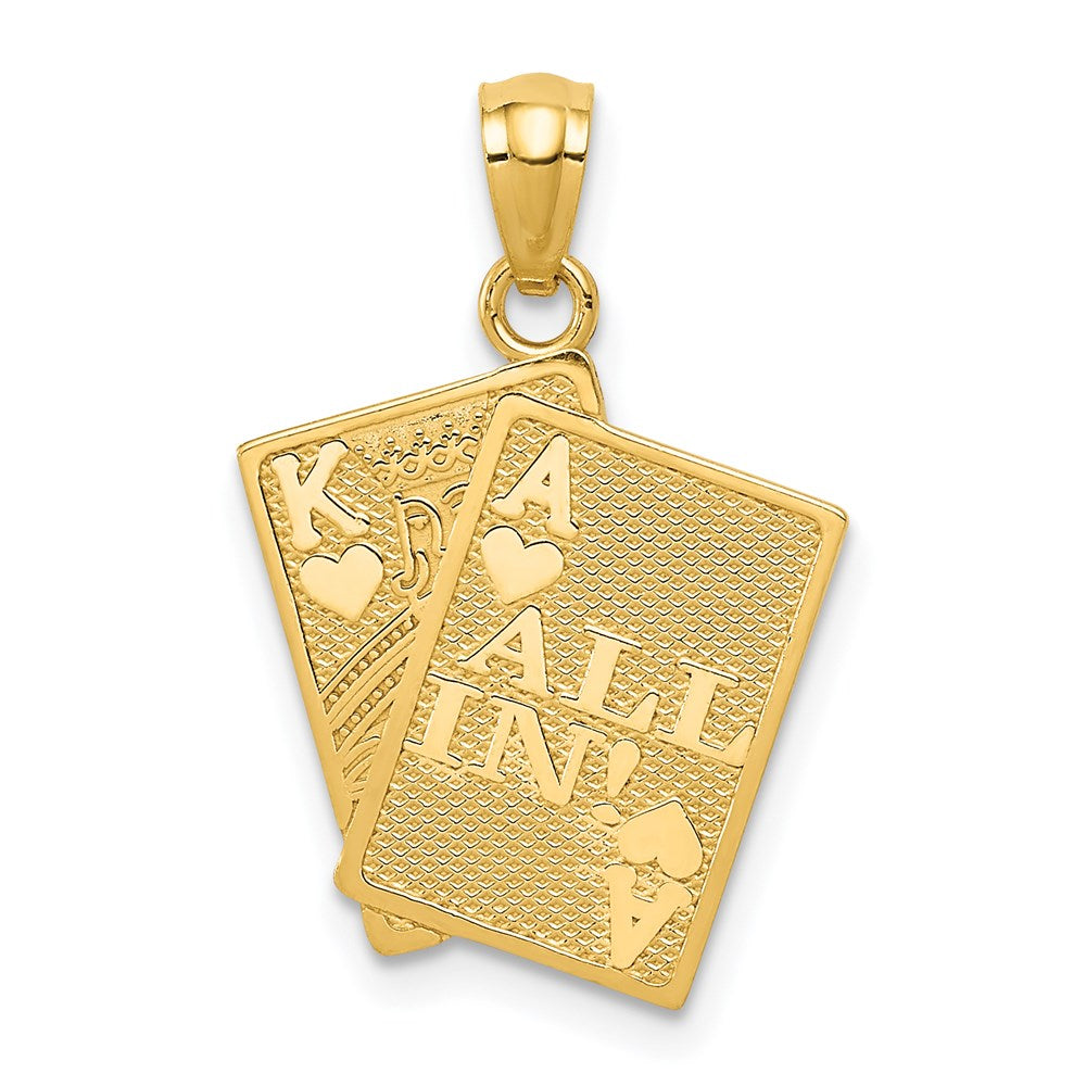 14k Yellow Gold Ace of Hearts and King of Hearts ALL IN! Cards Pendant