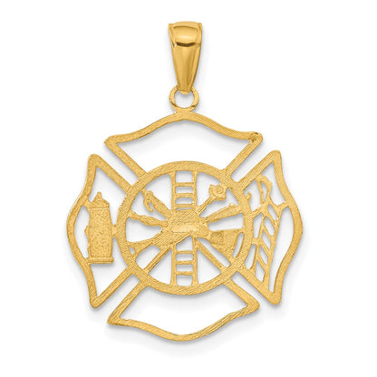 14k Yellow Gold Fireman Shield Pendant